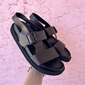 Estro Brown Leather Double Strap Buckle Sandals Size 43